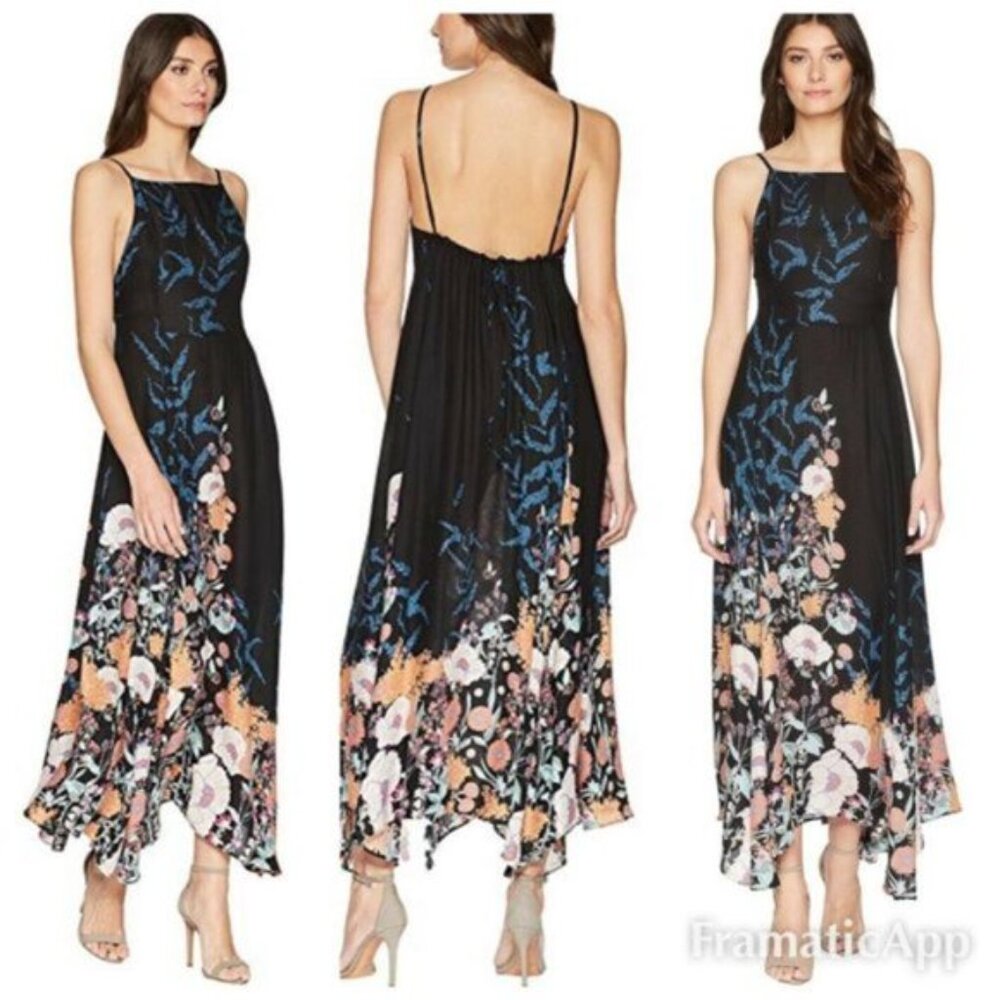 Navy Floral Open Back Free People “Embrace It” Maxi Dress